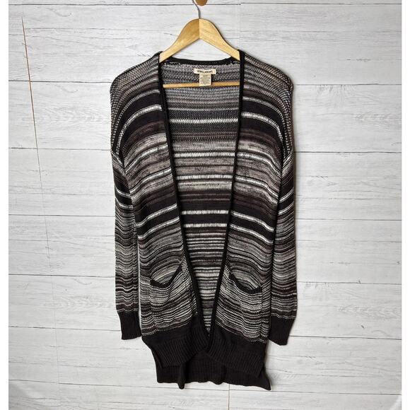 Billabong Cardigan Duster Womens Size S/P Brown with Pockets Striped Open Earthy - Picture 4 of 16